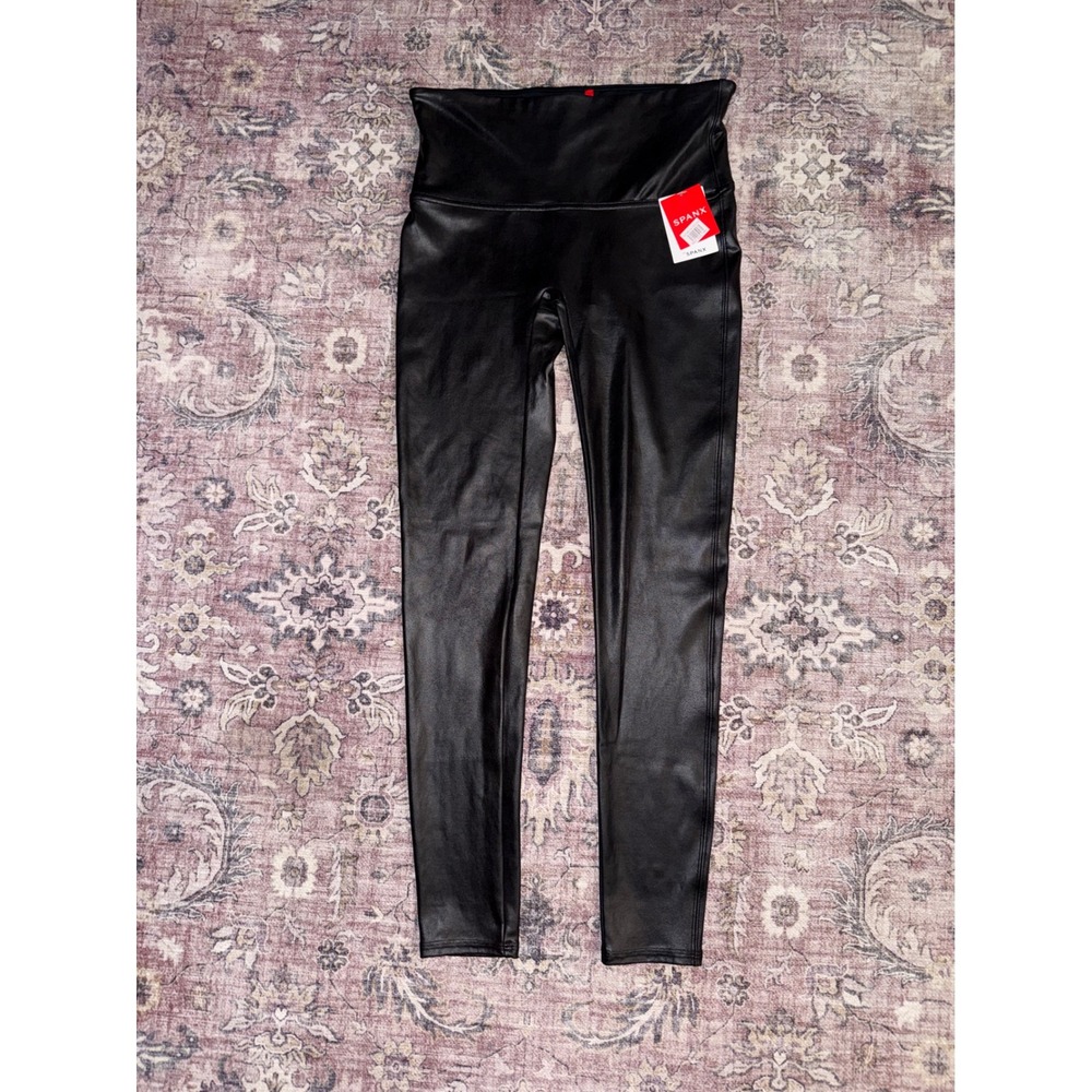 Spanx Faux‎ Leather Leggings Black High Waist Style 2437 Womens Large NWT